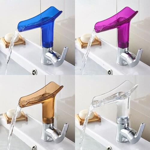 Waterfall Brass Wall Mounted Transparent Basin Faucet Bathroom Accessories Toilet Mixer Hot Cold Sink Water Tap Kitchen Hardware
