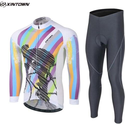 XINTOWN Team Mens Long Sleeve Cycling Jersey Sets Breathable 3D Padded Bib Pants Sets Bicycle Sportswear Cycling Clothing