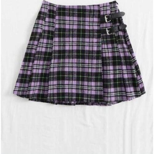FUFUCAILLM Plaid Pleated Skirt Preppy Style Tartan Belt Buckle Japanese School Kawaii Saia Harajuku Mini Cute Skirts