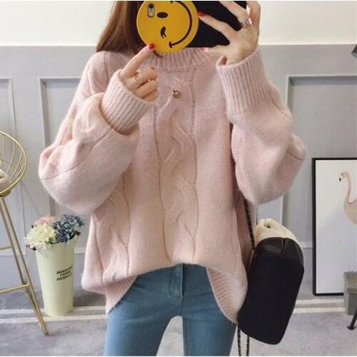 2021 New Autumn Winter Women O-Neck Knitted Sweaters Pullover Solid Puff Sleeve Clothes Casual Korean Tops Female