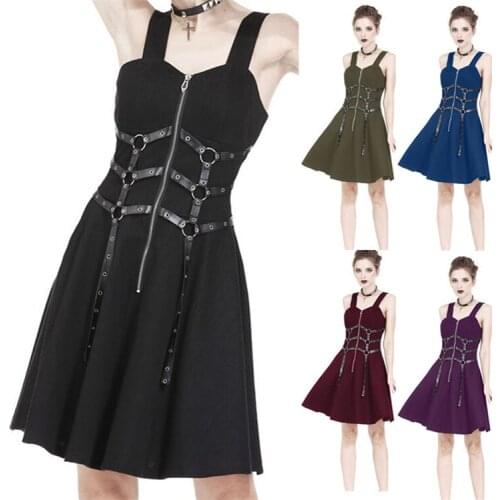 Plus size Women Gothic Dress Vintage straps Zipper Up bodychains costume steampunk Mini Steampunk dress