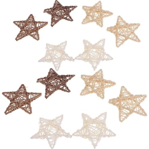 12 Pieces Assorted Natural Rattan Wicker Star Ball Christmas Ornaments 7cm for wedding, birthday party