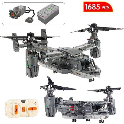 1685 Pcs City Military Technical Osprey Fighter RC Aircraft WW2 Building Block Remote Control Bricks Airplane Toys for Boys Gift