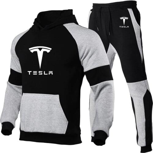 Hoodies Men Tesla Car Logo Mens Hoodies printing cotton spring autumn high quality Pure cotton Mens Jacket+Pants 2Pcs Sets