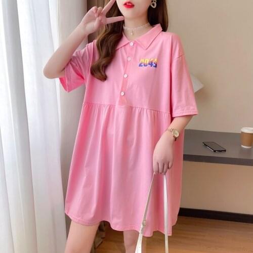 24350# Maternity Dress Summer Cotton Short Sleeves Loose Stylish A Line Dress Pregnant Women Mom Dress
