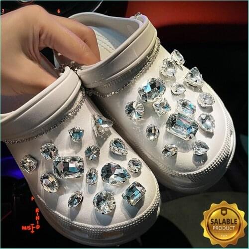 30pcs Rhinestone and 1m Chain Crocses Charms Designer DIY Shoes Decaration Accessories for Croc JIBZ Clogs Kids Boys Girls Gifts