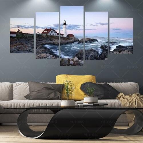 Portland Lighthouse 5 Piece Seascape Canvas Paintings Wall Art Extra Large Modern Ocean Sea Beach Canvas Prints Artwork Pictures