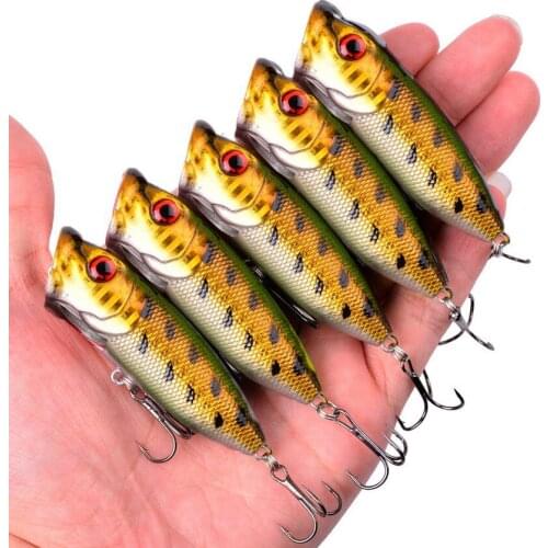 5PCS Topwater Popper Fishing Lures 11g 7cm Wobbles Floating Bait Carp Fishing Tackles 2021 6# Treble Hooks 3D Eye For Bass Trout
