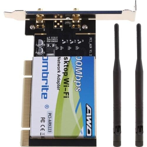AR9223 PCI 300M 802.11b/g/n Wireless WiFi Card for Desktop Laptop 6DB Antenna