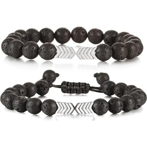 New Volcanic Lava Stone Essential Oil Diffuser Bracelets Natural Stone Arrow Beads Braided Bracelet For Men Women Chakra Jewelry