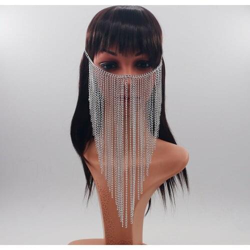 New Design Women Gold Color Chains Multi-Layers Tassel Head Chains Face Jewelry Harness Chains Head Jewelry Halloween Gift