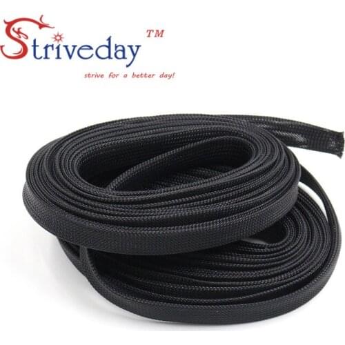 1M Black 12mm braid cables textile cord PET Expandable High Density Sheathing Plaited Cable Sleeves