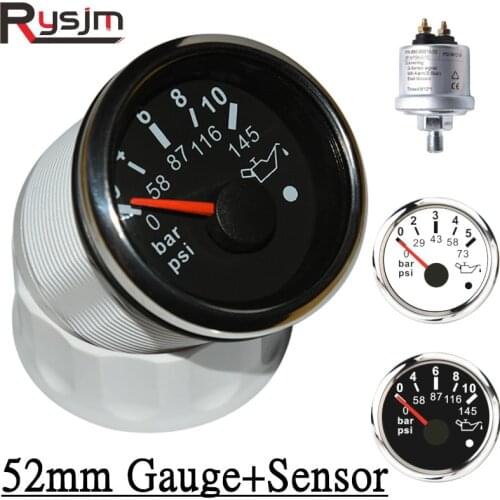 Digital Automobile 52mm Oil Pressure Gauge 0-5Bar 0-73psi 0-10Bar 0-145psi Oil Pressure Indicator Meter Sensor With Alarm 12/24V
