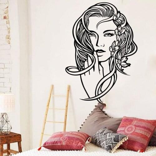 Floral Hairstyle Beauty Salon Wall Sticker Girl Room Bedroom Makeup Haircut Hair Wall Decal Vinyl Home Decor