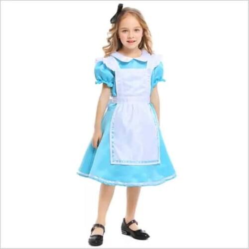Children Halloween Carnival Maid Cosplay Costume Kids Blue Dress With White Apron Sets Outfit Fancy Dress For Kids Girls 3-10T