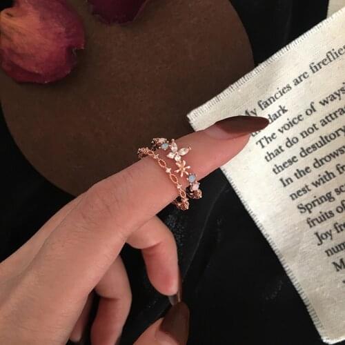 Double Layer Flower Rings For Women Teens Girls Korean Fashion Fashion Finger Rings Open End Adjustable Fashion Jewelry Gifts