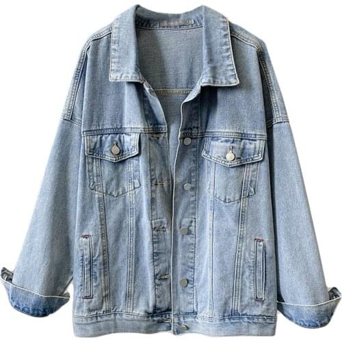Denim Jacket Women Spring Autumn Lapel Travel Casual Thin Mid-Length Clothing Long Sleeve Jean Coats Female