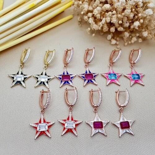 Hot Sale Love Trendy 925 Silver Turkish Jewelry Zircon Fashion Star Earrings For Women Valentines Day Luxury Designer