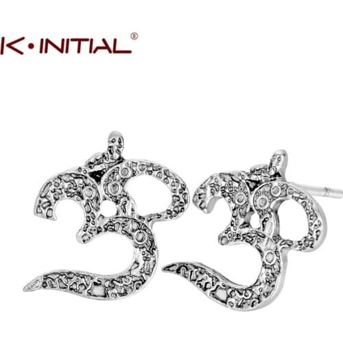 Kinitial Fashion Handmade 3Om Symbol Stud Earrings Vintage Bronze Om Symbol Earring Viking Jewelry for Women Earring Wholesale