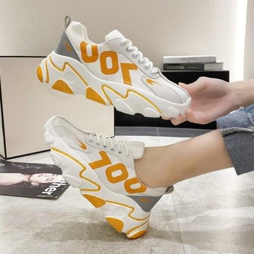 Women Fashion Sneakers Platform Chunky Lace Up Orange Casual Shoes Brand Green Old Dad Shoes Woman Vulcanized Shoes 2020 Autumn