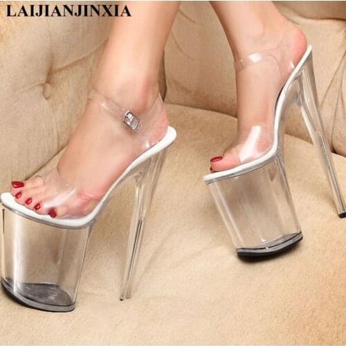 LAIJIANJINXIA New Fashion sexy 20cm high heels Women Shoe transparent crystal sandals wedding dress shoes party stripper Sandals