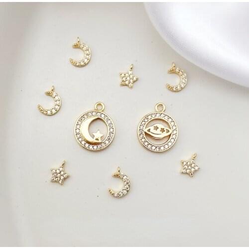 Copper gold-plated micro-inlaid zircon starry sky accessories super mini small star moon charm diy clavicle chain bracelet