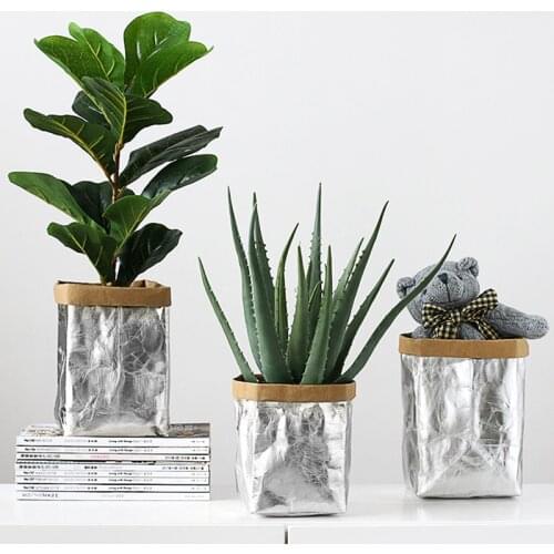Plant Pot Coat Kraft Paper Flower Pot Cover Waterproof Multifunctional Basket Cosmetic Bag Reusable for Home Decor Garden Bin