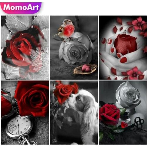 MomoArt Rose Diamond Painting Kits Cross Stitch Diamond Embroidery Flower Picture Of Rhinestone Mosaic Needlework Handmade Hobby