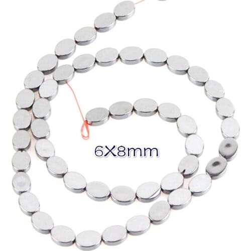 Natural Hematite Oval Loose Beads 6x8mm Magnet Egg Shaped Beads For Jewellery DIY Bracelet Necklace Accessories 16 Inch