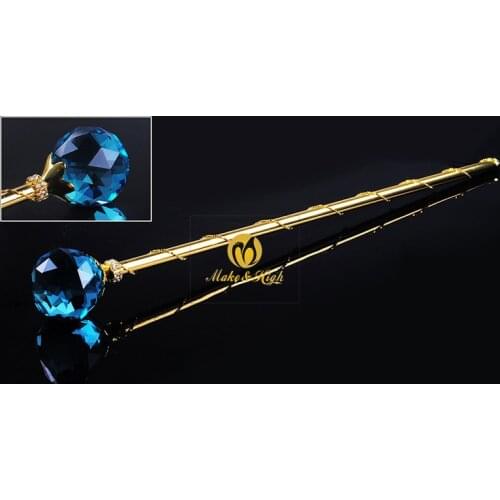 Sky Blue Crystal Scepters Wand Handmade Round Ball Sceptres Gold Tone Wedding Bridal Pageant Party Costumes Props Accessories