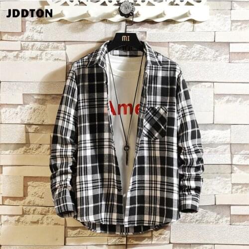 JDDTON Newest Mens shirt Kimono Plaid Oversized Turn-down Long sleeve Shirts Blouse Top Clothes Brand clothing JE695JE694
