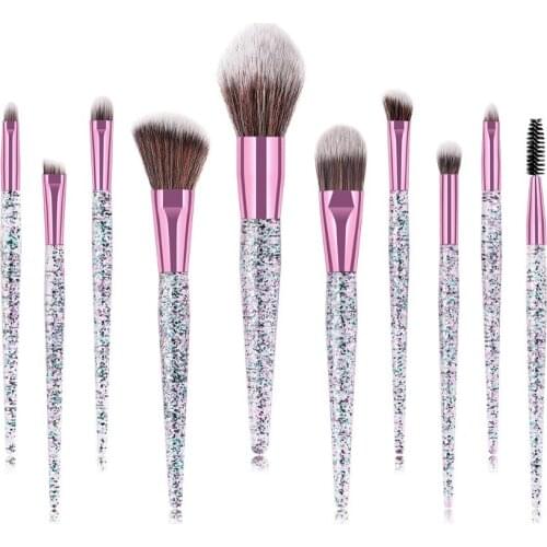 Newest professional 10pcs makeup brushes set glitter quicksand crystal handle soft nylon head for eye shadow eyebrow 3sets/lot