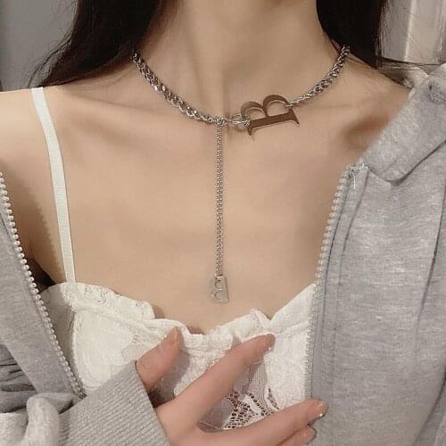English Letter B Necklace Simple Clavicle Chain Long Necklace Letter Pendant Tassel Hip Hop Necklaces Cool Jewelry for Women