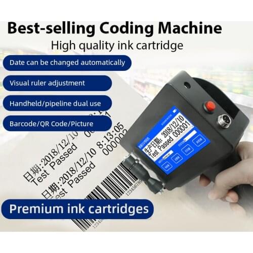 QR Bar Batch Code Inkjet Portable Hand Jet Handheld Printer Date Number Logo Expiry Date Label Plastic Bottle Touch-Screen
