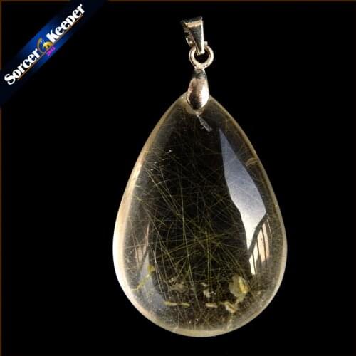 Rare Natural Quartz Gold Rutilated Garden Quartz Crystal Love Necklace Pendant natural minerals Fish Tank Beads OS498