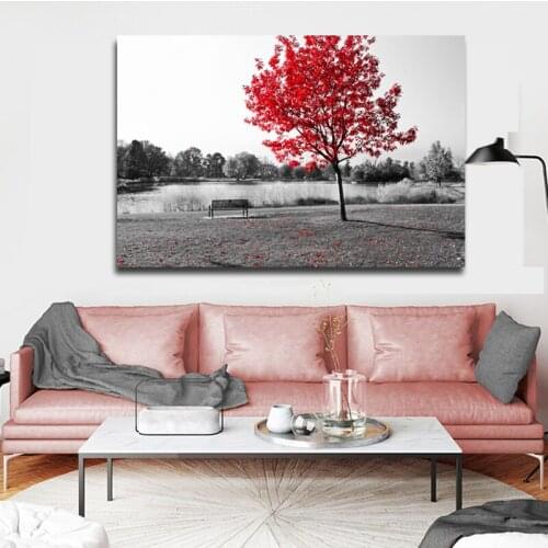 SELFLESSLY Modern Pictures Black White Landscape Paintings Red Tree Wall Pictures For Living Room Canvas Art Decorative Painting