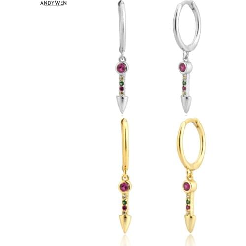 ANDYWEN 925 Sterling Silver Gold Colorful Rainbow CZ love Drop Earring Women Fashion Luxury Jewelry For European Piercing