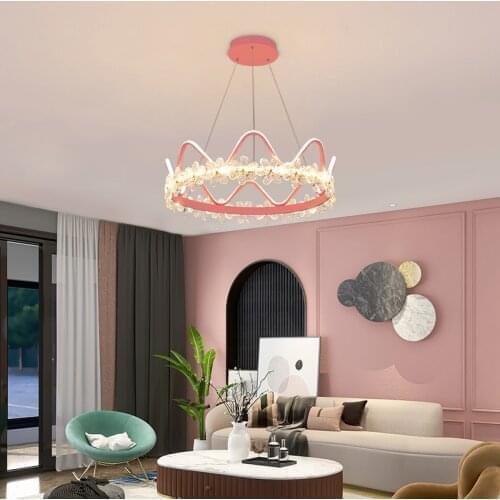 New Golden Pink Crown Modern Crystal Chandelier For Dining Room Design Luxury Lighting Fixtures LED Cristal Lustre