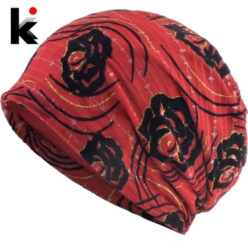 Thin Beanies Hat Women Knitted Rose Skullies Beanies Ladies Spring Summer Flower Bonnet Cap Female Breathable Casual Gorras Hat