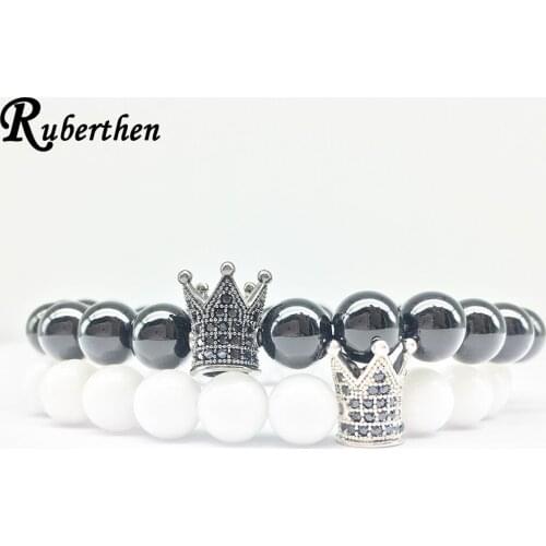 Ruberthen High Quality Crown Charm Bracelet 8 mm Natural Black Onyx Bracelet Balance Bohemia Energy Jewelry Drop Shipping