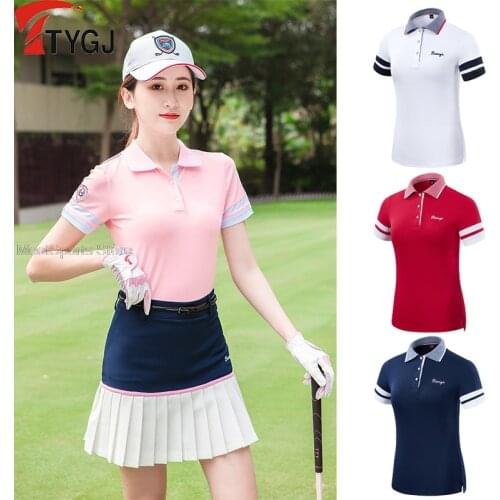 Women Golf Clothing Summer Short Sleeve T-Shirt Ladies Sport Fashion Breathable Collar Slim Shirts Quick-Dry Sportswear Tops