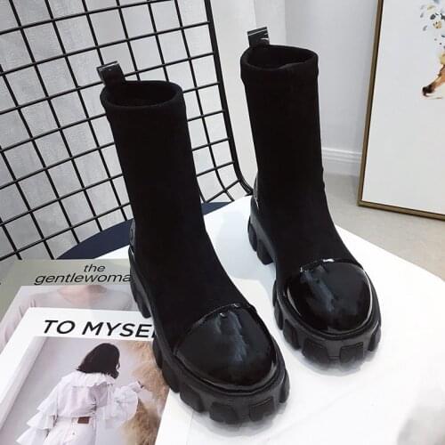 2021 Mixed Colors Chelsea Boots Women Round Toe Ankle Brand Design Chunky Platform Square Heel boots