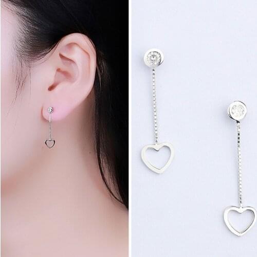 S925 Silver Line Long Heart-shaped Earrings Sterling Silver Tassel Earrings For Women Dazzling Semicircular Drop Earrings