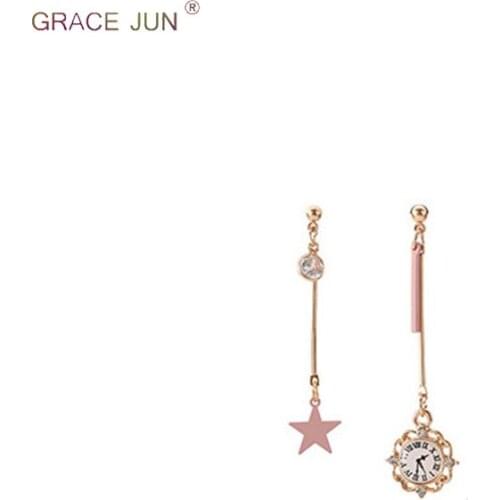 GRACE JUN Korea Style Star Clock Watch Clip on Earrings for Girl Fashion Luxury Without Pierced Earrings Not Allergy Wholesale