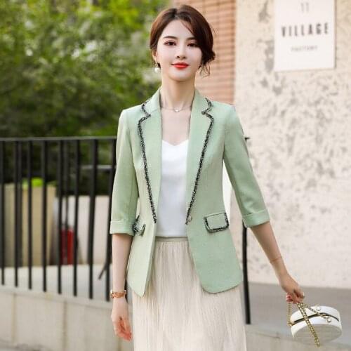 High Quality Fabric Elegant Green Half Sleeve Blazers Jackets Coat for Women OL Styles Business Work Wear Outwear Blaser Tops