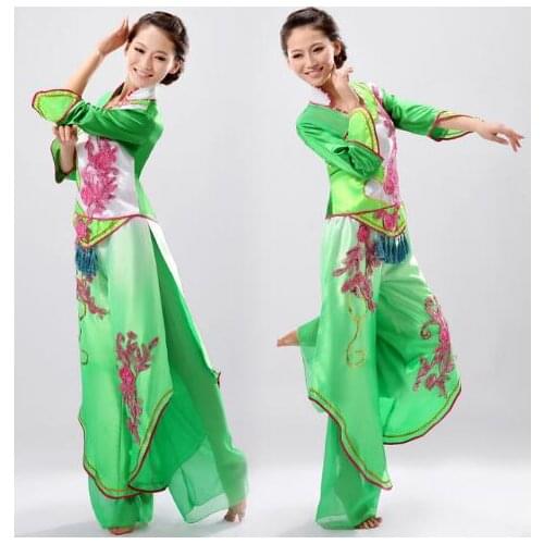 0139) Green yangko dance clothing new fan dance clothing modern dance costumes classical dance stage performance costumes