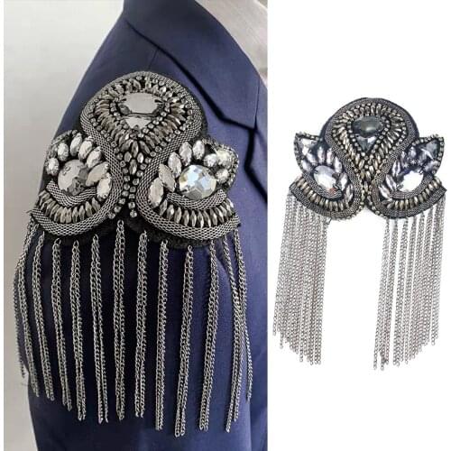 1PC Retro Beaded Tassels Shoulder Strap Suit Epaulettes Stage Sew on Clothes Applique Punk Fashion Blazer Accessories Jewelry