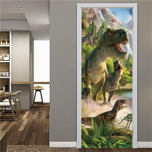 2pcs/set Dinosaur Door Sticker Wallpaper For Doors Waterproof DIY Decor Self-adhesive Decals Living Room Mural Landscape Poster