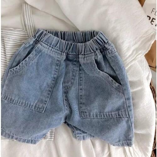2021 new style girls boys denim shorts summer cotton linen fashion kids shorts