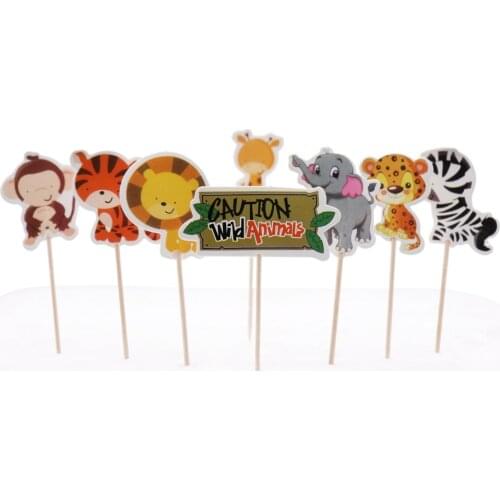 24pcs Animal Farm Cake Inserts Jungle Safari Party Cupcake Decoration Kids Birthday Cake Decoration Party Gifts